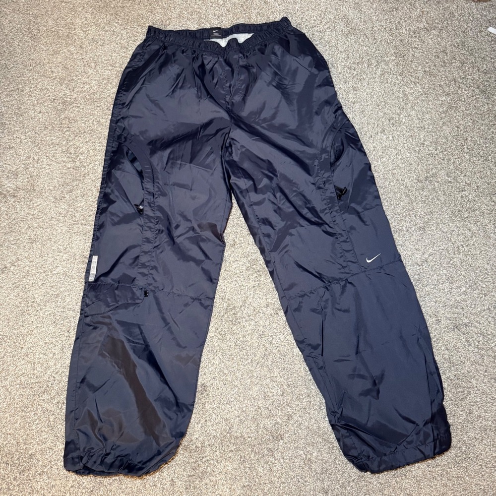 Vintage Nike Y2K Blue Nylon Track Pants Windbreaker Baggy Mens Large SNOW PANTS